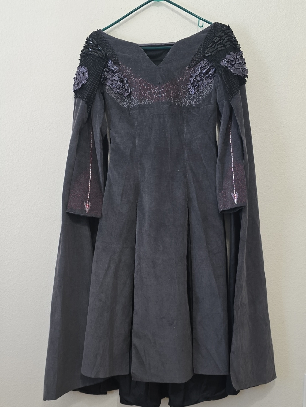 Game Of Thrones Hand Crafted, Embellished Dark Slate Gothic Dress with Cape S